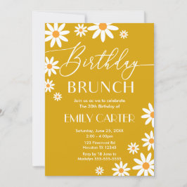 Daisies Birthday Brunch Party mustard Invitation Inbjudningar
