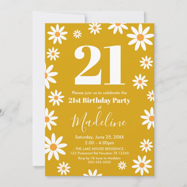 Daisies Birthday Party mustard Invitation Inbjudningar (Framsida)