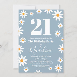 Daisies Dusty blue Birthday Party Invitation Inbjudningar