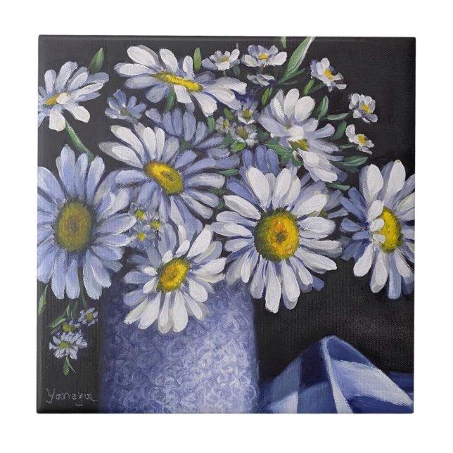 Daisies flower coasters kakelplatta (Framsidan)