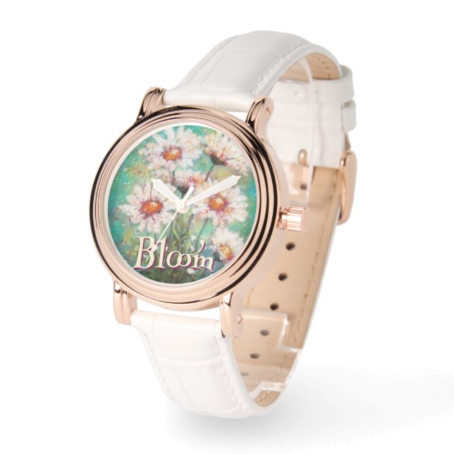 Daisies Impressionistic Floral Teal Personalized Armbandsur (Vinkel)