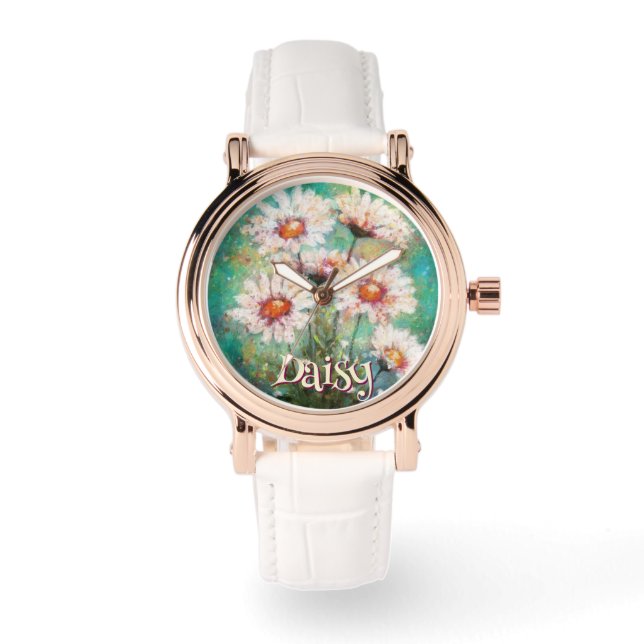 Daisies Impressionistic Floral Teal Personalized Armbandsur (Framsida)