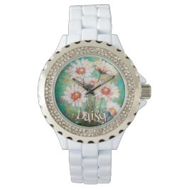Daisies Impressionistic Floral Teal Personalized Armbandsur