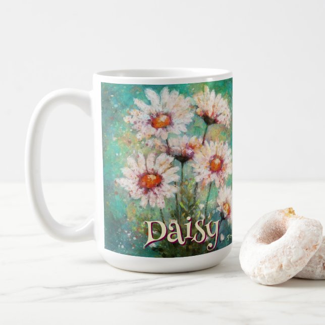 Daisies Impressionistic Floral Teal Personalized Kaffemugg (Med munk)