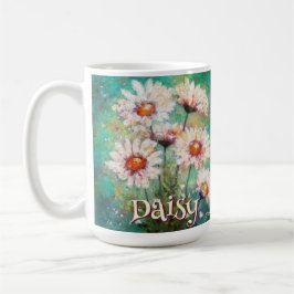 Daisies Impressionistic Floral Teal Personalized Kaffemugg