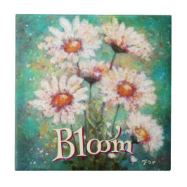 Daisies Impressionistic Floral Teal Personalized Kakelplatta