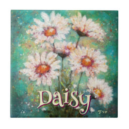 Daisies Impressionistic Floral Teal Personalized Kakelplatta