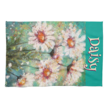 Daisies Impressionistic Floral Teal Personalized