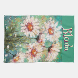 Daisies Impressionistic Floral Teal Personalized Kökshandduk