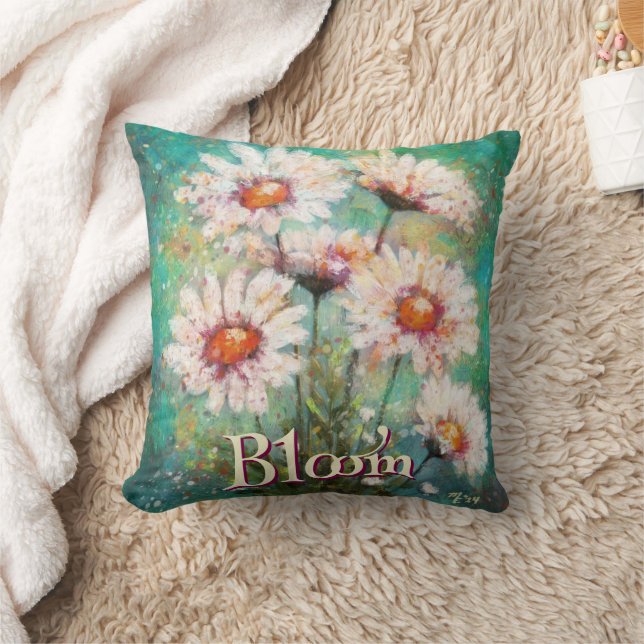 Daisies Impressionistic Floral Teal Personalized Kudde (Filt)