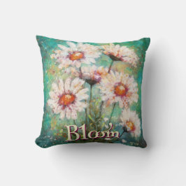 Daisies Impressionistic Floral Teal Personalized Kudde