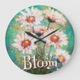Daisies Impressionistic Floral Teal Personalized Stor Klocka