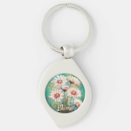 Daisies Impressionistic Floral Teal Personalized Swirl Silverfärgad Nyckelring