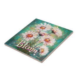 Daisies Impressionistiska Blommiga Teal Personlig Kakelplatta