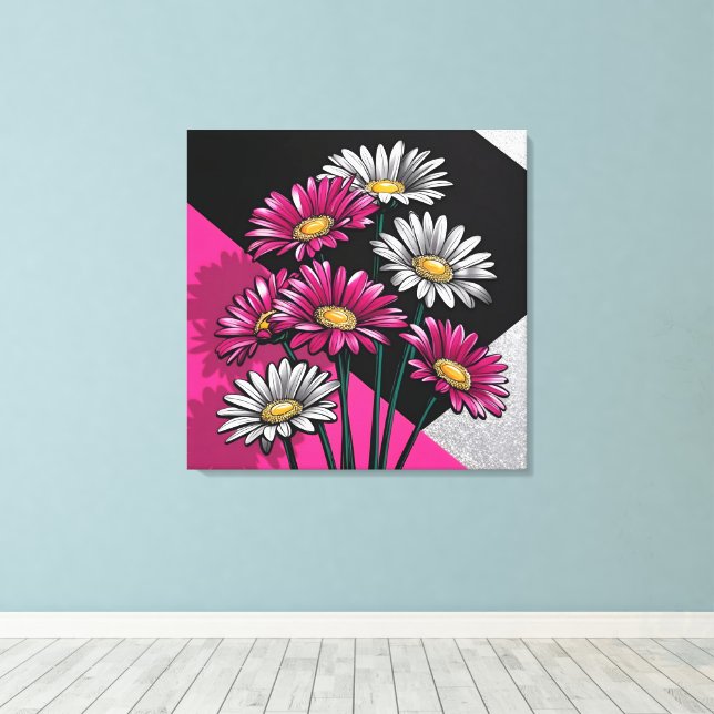 Daisies in Pink and White  Canvastryck (Insitu (trägolv))