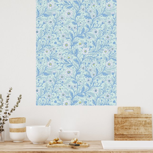 Daisies in white and blue on sea glass poster (Kök)