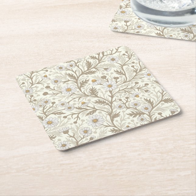 Daisies in white and brown on off white underlägg papper kvadrat (Vinklad)