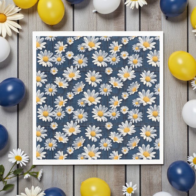 Daisies on Blue Denim Birthday  Pappersservett (Skapare uppladdad)