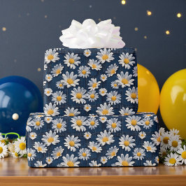 Daisies on Blue Denim Birthday  Presentpapper