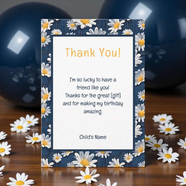 Daisies on Blue Denim Birthday Thank You Card Tack Kort (Skapare uppladdad)