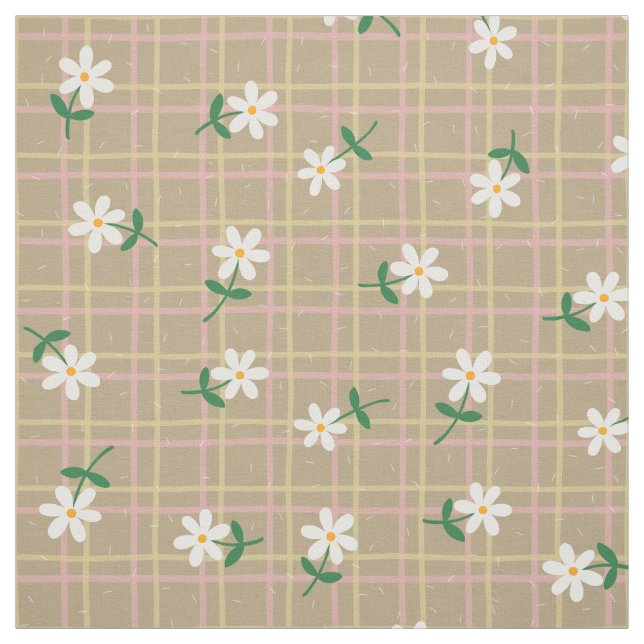 Daisies on Brown Plaid (medium scale) Tyg (Provkarta)
