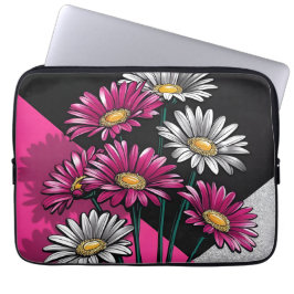 Daisies Pink and White Electronics Bag Laptop Fodral