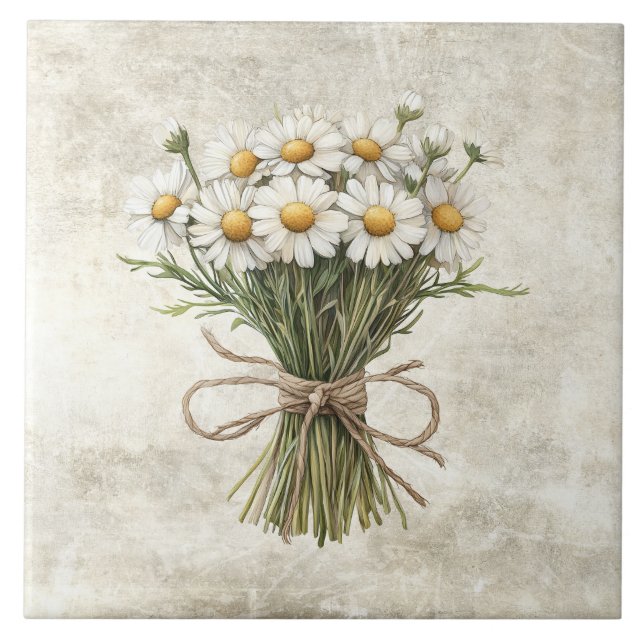 Daisies Rustic Floral Faux Ceramic Tile Kakelplatta (Framsidan)