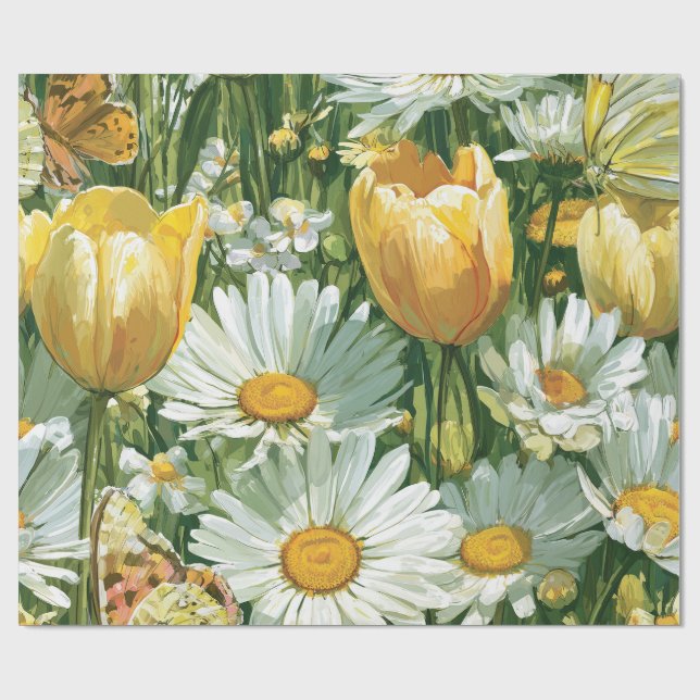 Daisies, Tulips & Butterflies illustrations Presentpapper (Platt)