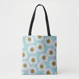 Daisies White Flowers on Blue vintage Seamless Pat Tygkasse