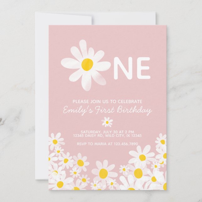 Daisy 1:a Flicka-födelsedagsinbjudan Inbjudningar (Framsida)