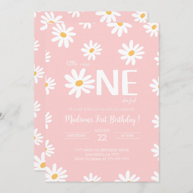 Daisy 1:a födelsedag inbjudningar (Fram/baksida)