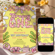 Daisy 1:a födelsedag Rosa och gul retro födelsedag
