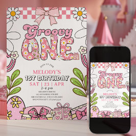 Daisy 1:a födelsedags rosa retro födelse­dagsinbju inbjudningar