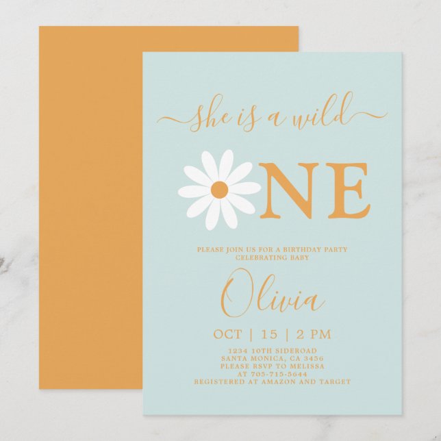 Daisy 1:a födelsedagsinbjudan inbjudningar (Fram/baksida)
