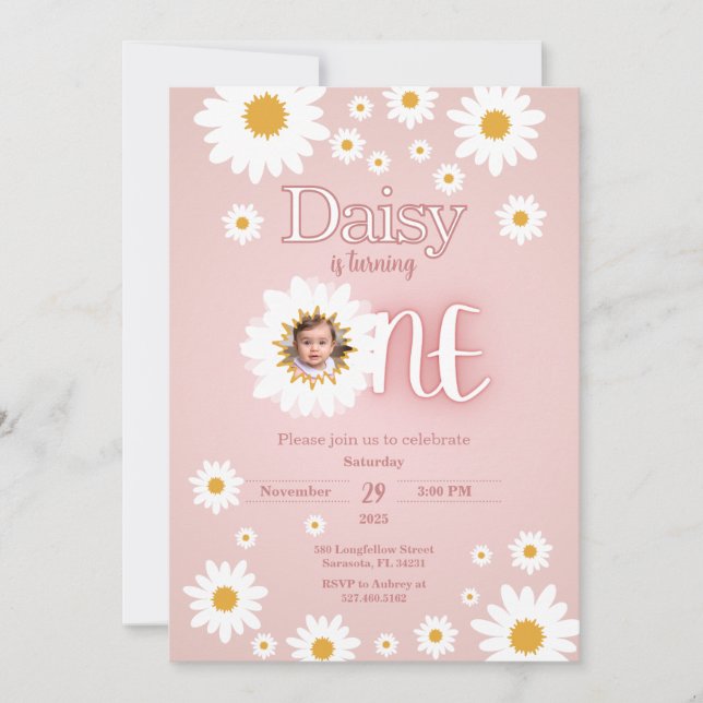 Daisy 1:a födelsedagsinbjudan till foto inbjudningar (Framsida)
