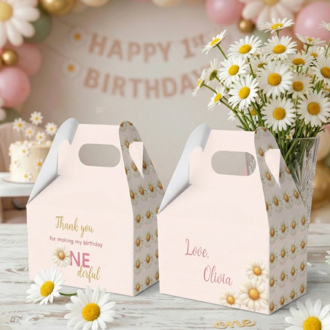 Daisy 1-årsdag  Är hon inte UNDERbar Rosa presenti Presentaskar (Daisy 1st Birthday Isn't She ONEderful Pink Favor Boxes)