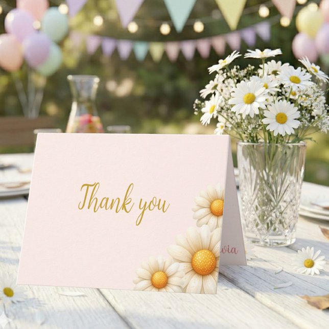 Daisy 1st Birthday Isn't She ONEderful Boho Folded Tack Kort (Daisy 1st Birthday Isn't She ONEderful Boho Folded Thank You Card)