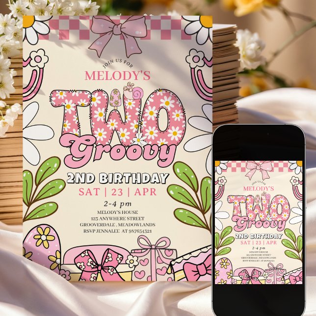 Daisy 2-års födelsedags Retro 2-års födelsedagsinb Inbjudningar (Skapare uppladdad)