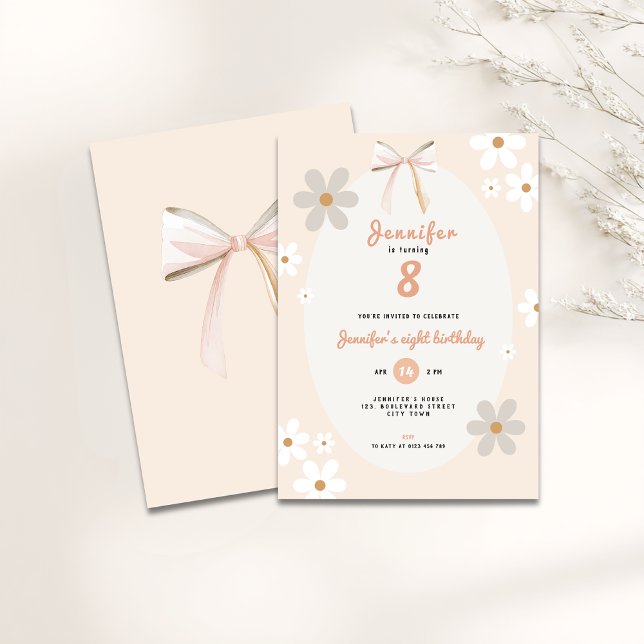 Daisy 8th Birthday Floral Invitation for Girls Inbjudningar (floral daisy 8th birthday invitation for girls)