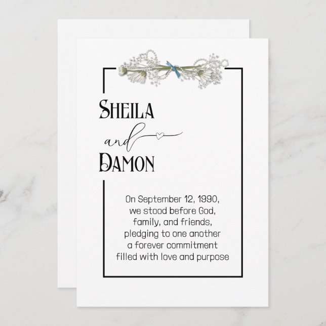 Daisy and Pearls Bouquet Wedding Vow Renewal  Inbjudningar (Fram/baksida)