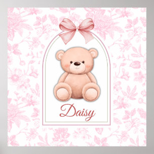 Daisy Anpassad Rosa Teddybjörn Nurserydesign Poster