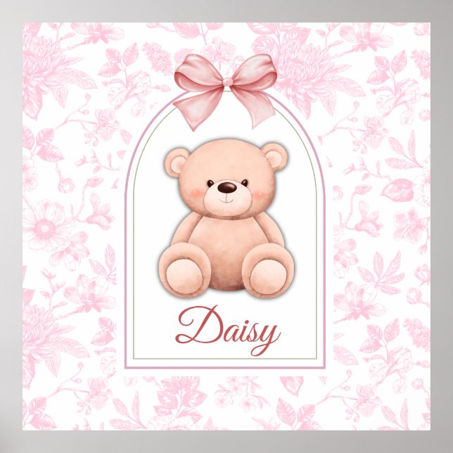 Daisy | Anpassad Rosa Teddybjörn Nurserydesign Poster (Framsidan)