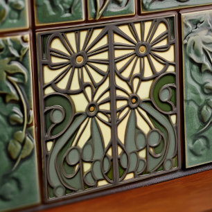 Daisy Art Deco Blommigt Wall Decor Art nouveau Kakelplatta