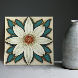 Daisy Art Deco Blommigt Wall Decor Art nouveau Kakelplatta