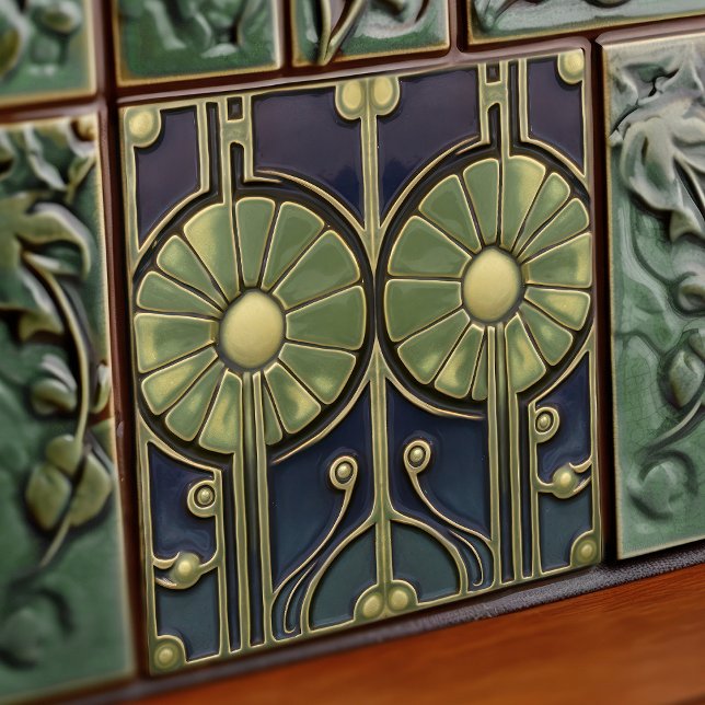 Daisy Art Deco Blommigt Wall Decor Art nouveau Kakelplatta (Skapare uppladdad)