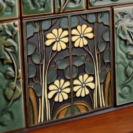 Daisy Art Deco Blommigt Wall Decor Art nouveau Kakelplatta