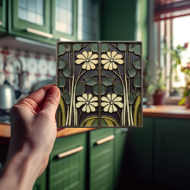 Daisy Art Deco Blommigt Wall Decor Art nouveau Kakelplatta