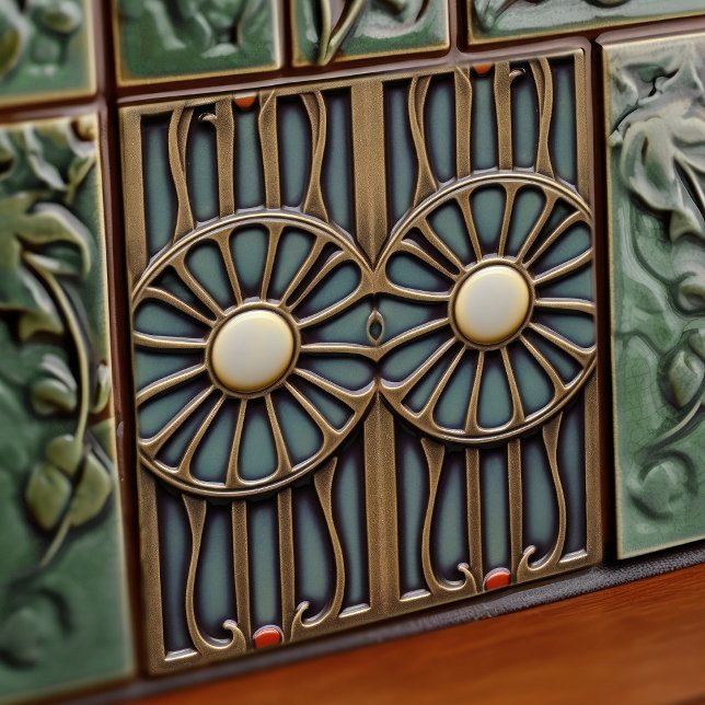 Daisy Art Deco Blommigt Wall Decor Art nouveau Kakelplatta (Skapare uppladdad)