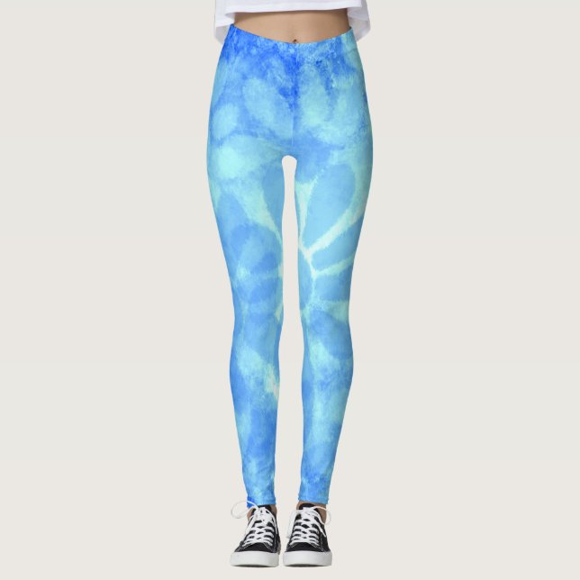 Daisy av blått Blommigt Blommor Ombre Leggings (Framsida)