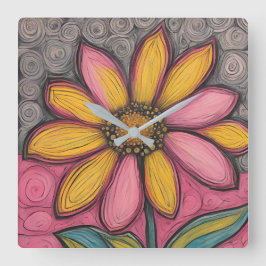 Daisy av fastsatt glas fyrkantig klocka